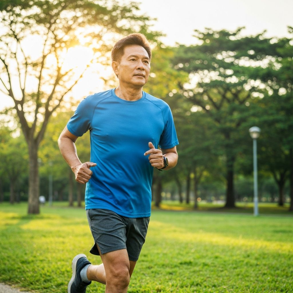 Pria berlari di taman